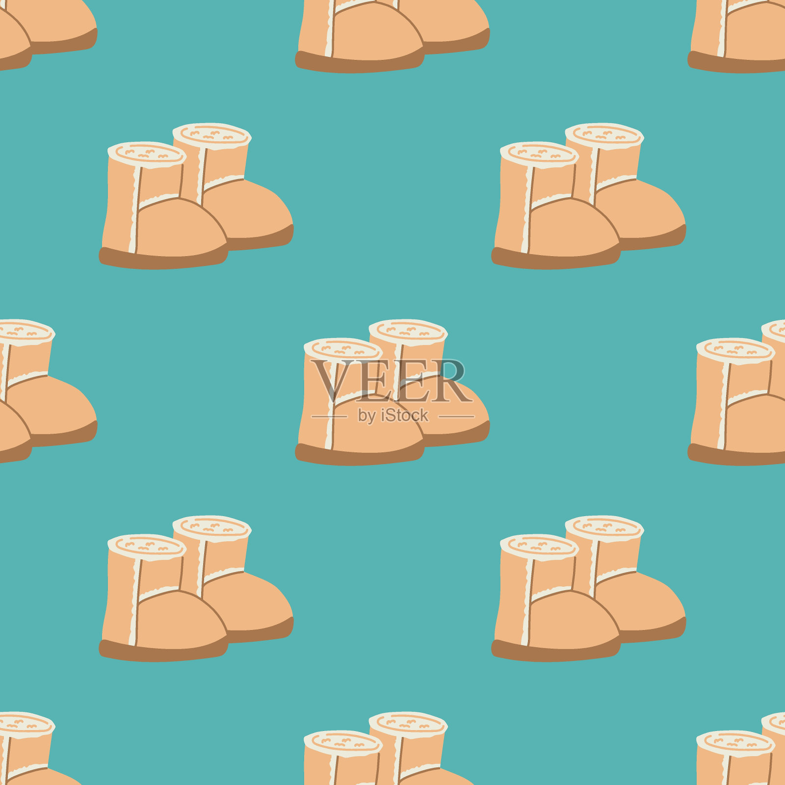 Ugg靴子无缝图案。圣诞节募捐。平面矢量插图独角兽心脏插画图片素材
