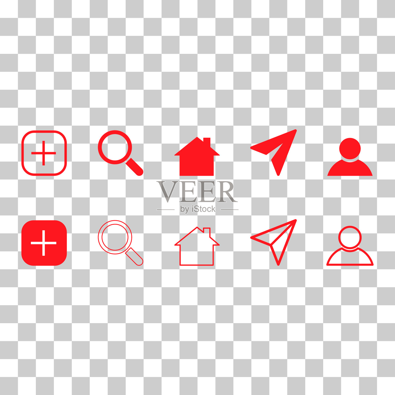 网页设计的界面按钮集，社交媒体图标符号，矢量插图图标素材