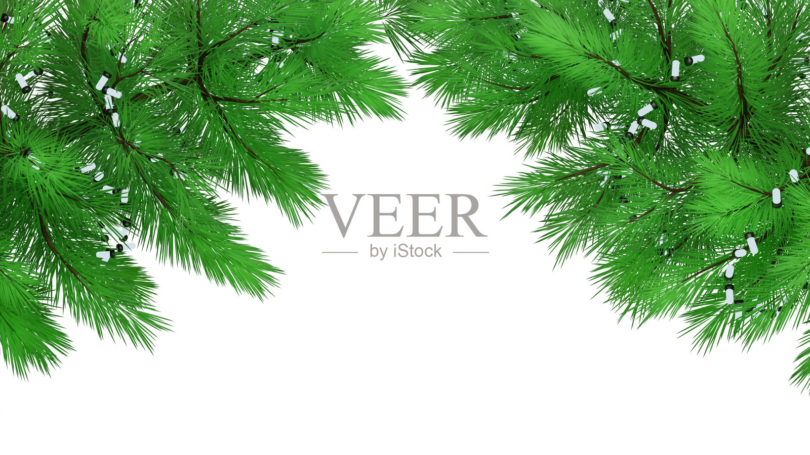 边界与圣诞树树枝，3d渲染。松枝，相框。白色背景上的圣诞设计照片摄影图片