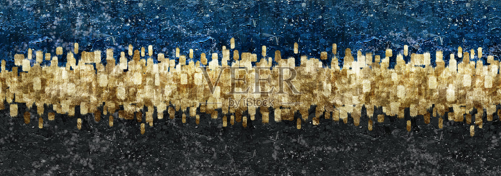 数字绘制3d艺术。金色，蓝色和黑色的背景。帆布墙艺术装饰照片摄影图片