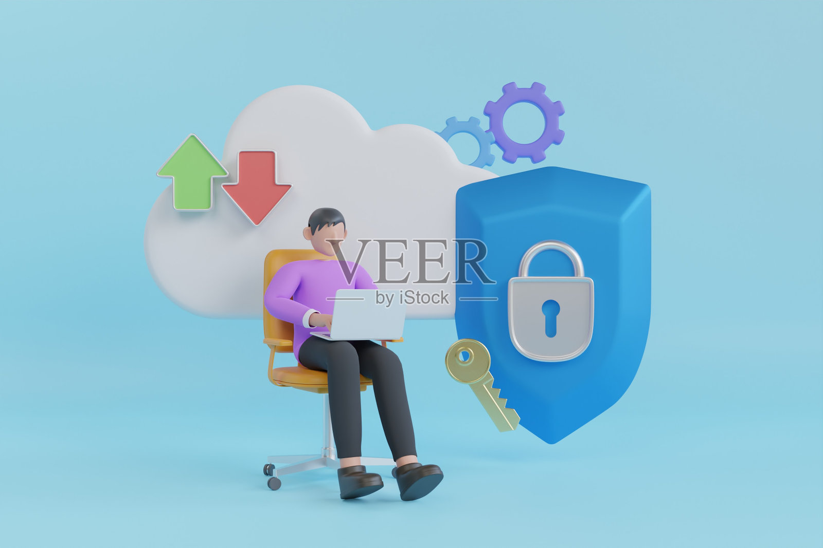 安全盾锁检查标记和云。安全数据保护照片摄影图片