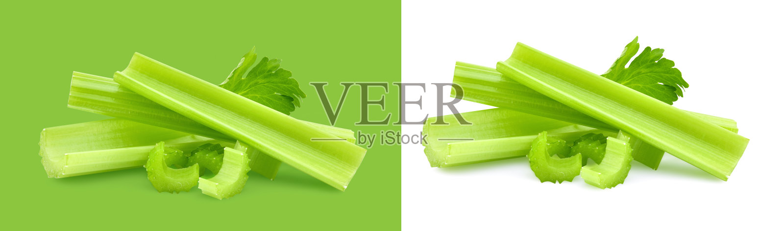 芹菜孤立在绿色背景上照片摄影图片