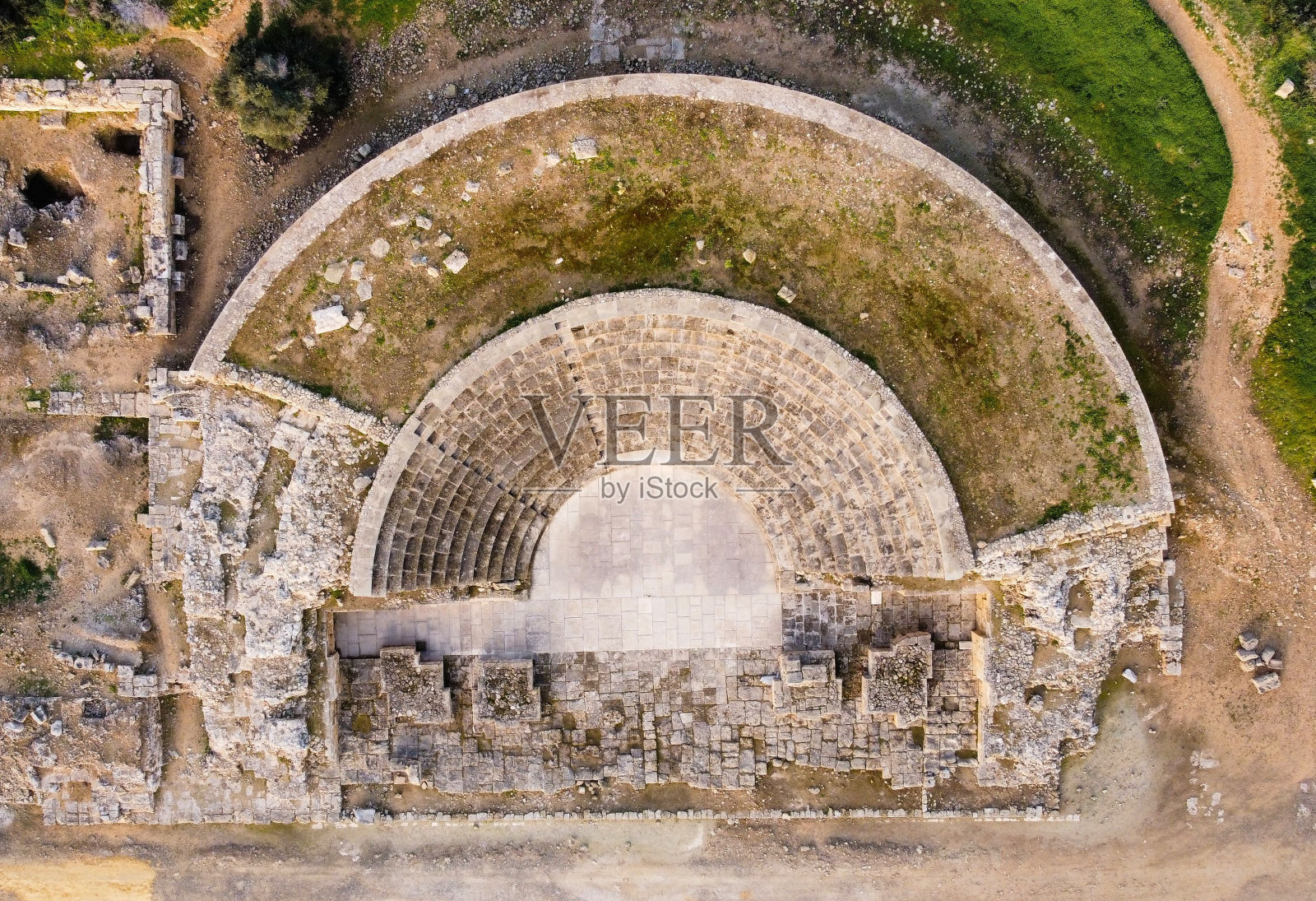尼亚帕福斯考古遗址的鸟瞰图照片摄影图片