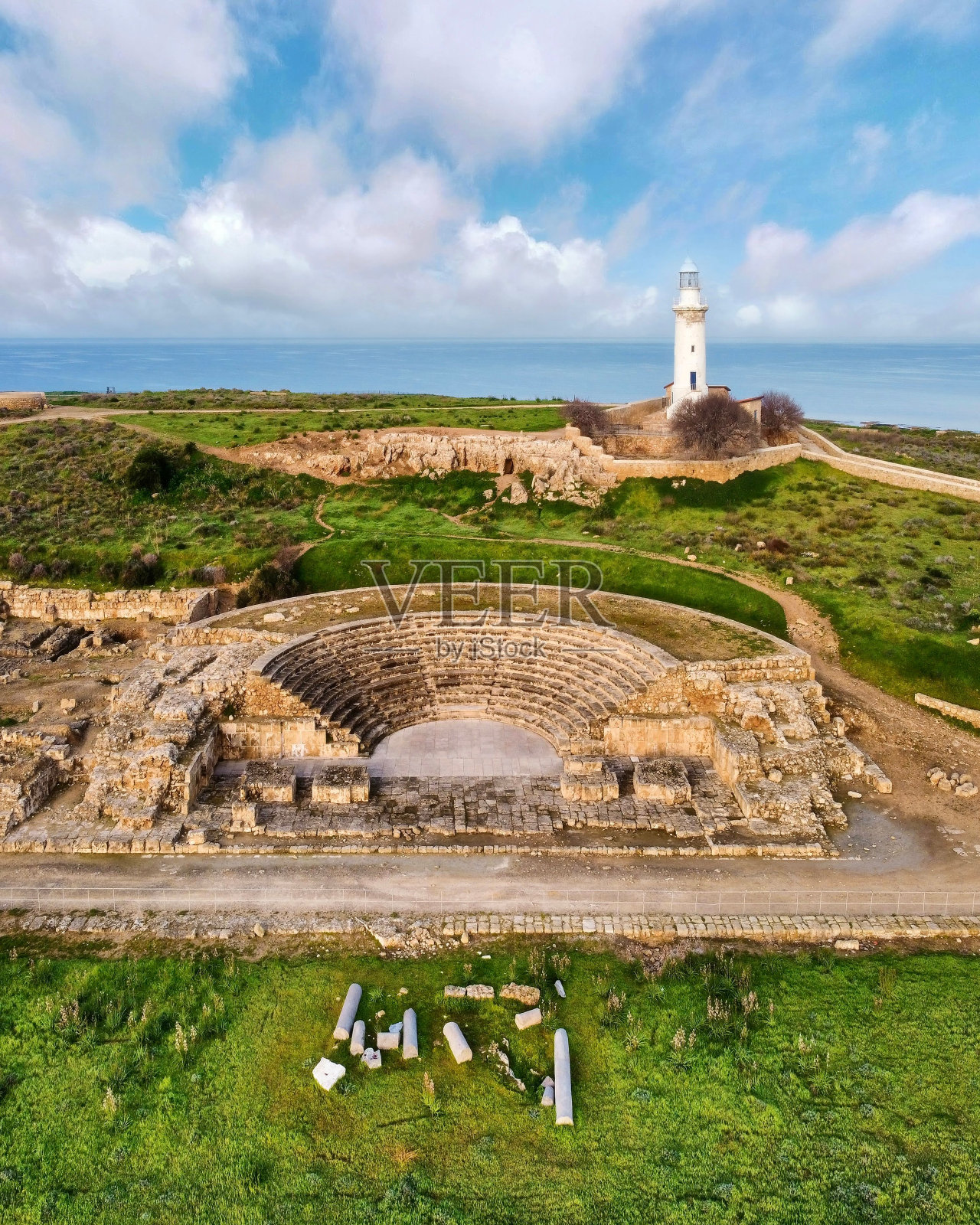 尼亚帕福斯考古遗址的鸟瞰图照片摄影图片