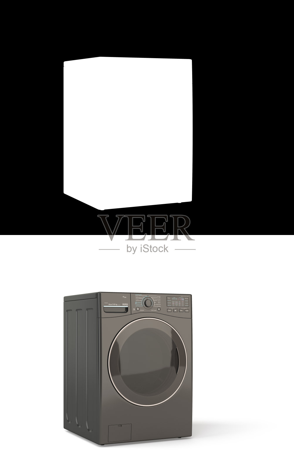 黑块洗衣机在白色背景3D插图与阿尔法照片摄影图片