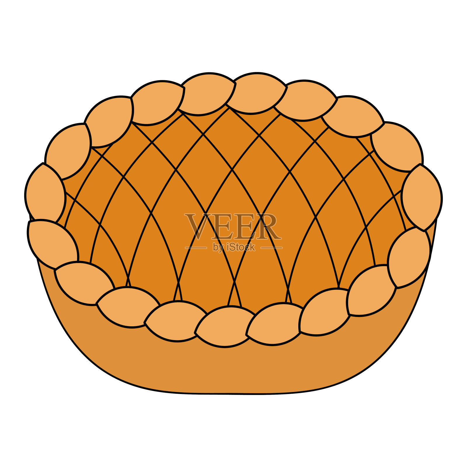 卡通风格的南瓜派。网装饰。开胃菜配上烤箱烤好的炸皮。插画图片素材