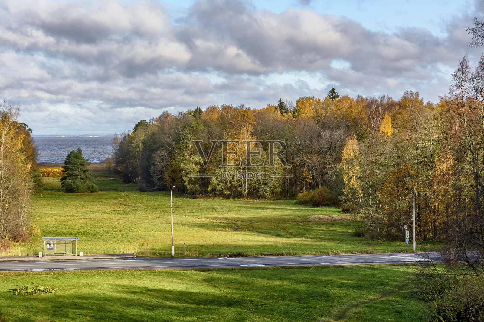 谢尔盖耶夫卡公园：俯瞰芬兰湾的琉森堡宫殿前的大草坪照片摄影图片