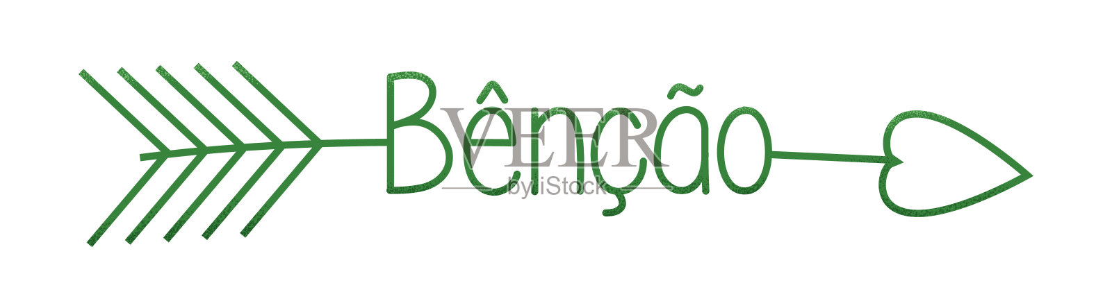 用巴西葡萄牙语写着祝福的绿色箭头。翻译——祝福。插画图片素材