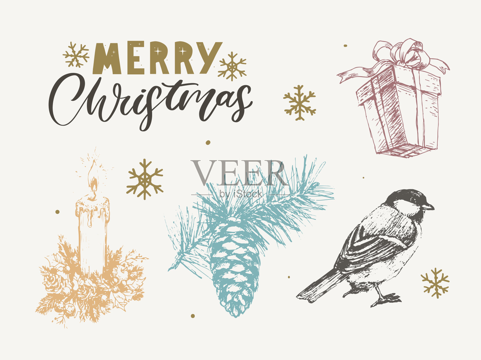 现代新年俄罗斯信，伟大的设计为任何目的。手绘背景。孤立的向量。手绘风格。传统的设计。节日贺卡。插画图片素材