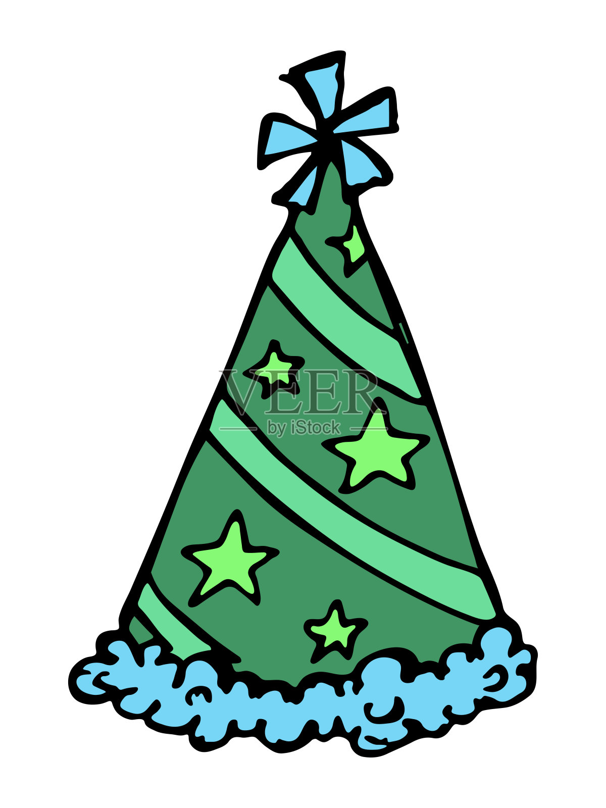 手绘派对帽插图。生日帽涂鸦。假日剪纸艺术插画图片素材