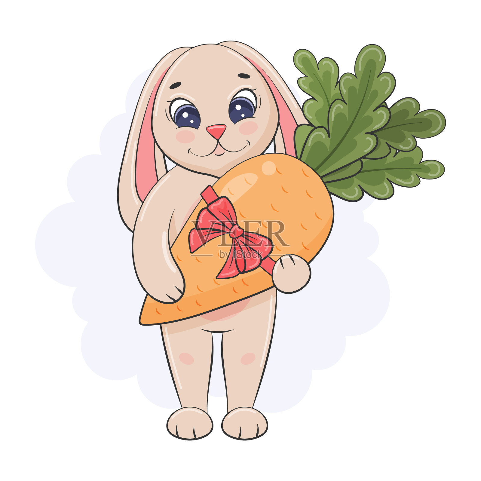 可爱的兔子和胡萝卜，礼物。2023年新年的象征。卡通风格。生日、新年、圣诞节的明信片、海报。儿童矢量插图。设计元素图片