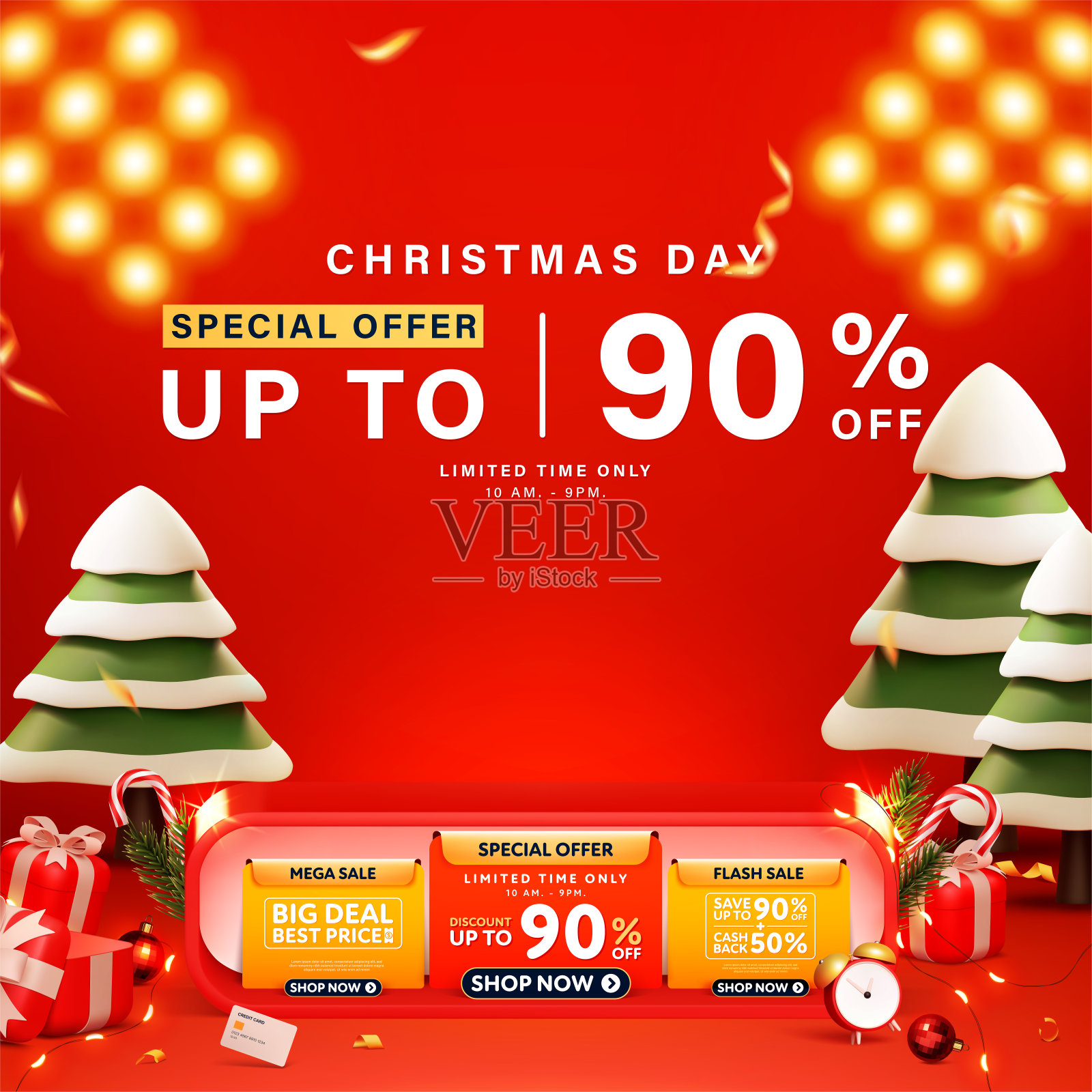 为网络或社交媒体设计的圣诞促销横幅背景模板。设计模板素材