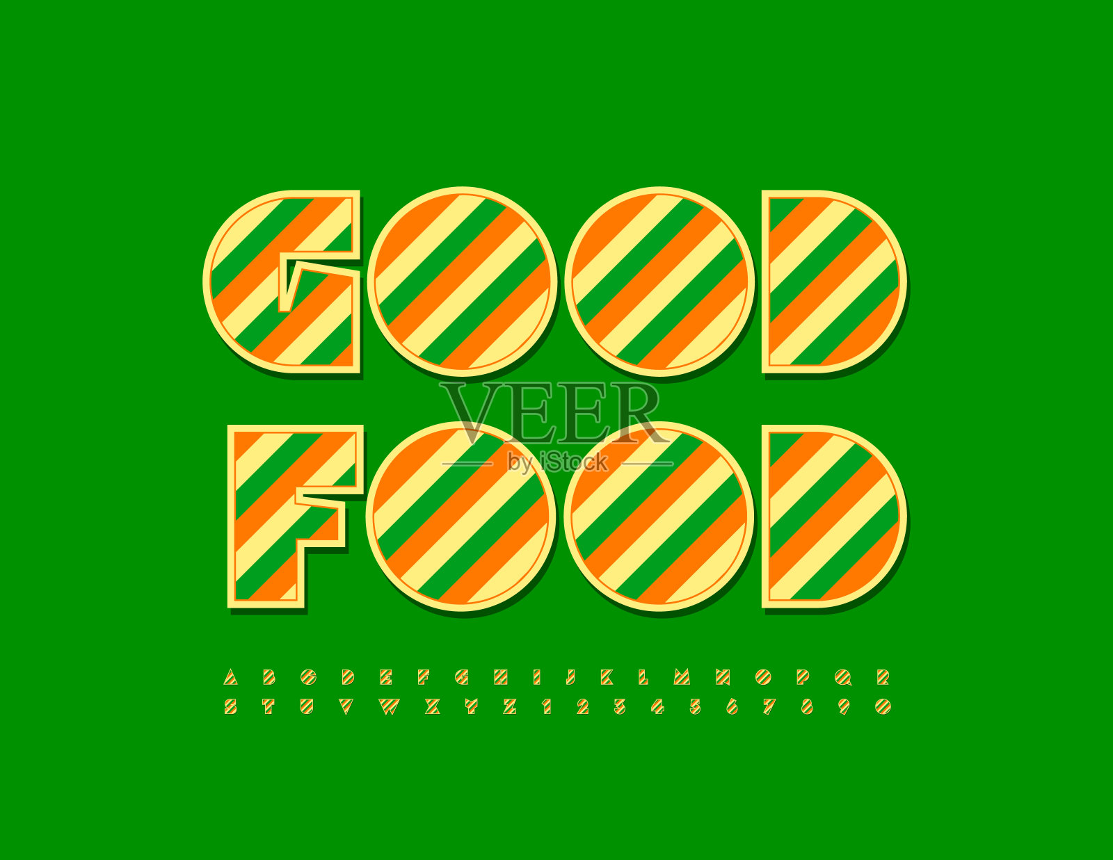 矢量亮旗美食。彩色条纹集字母和数字插画图片素材
