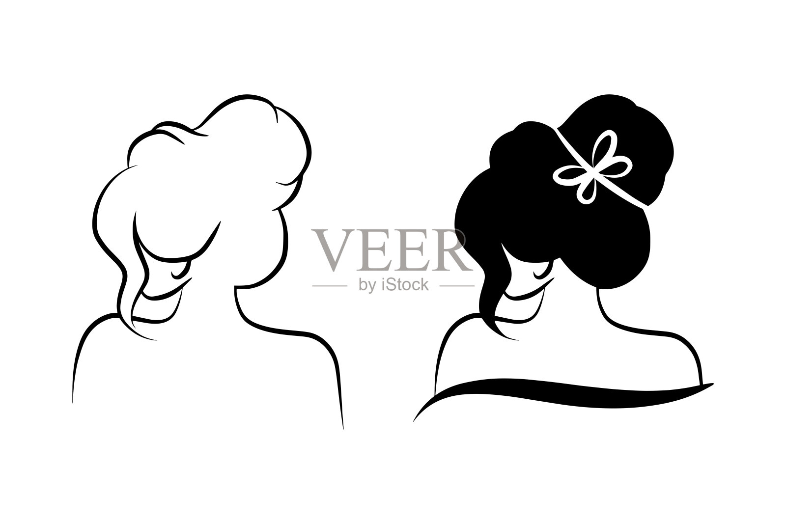 公主女孩图形印刷孤立的白色背景矢量插图。有漂亮发型的女性头部。时尚美容沙龙标志设计元素。插画图片素材