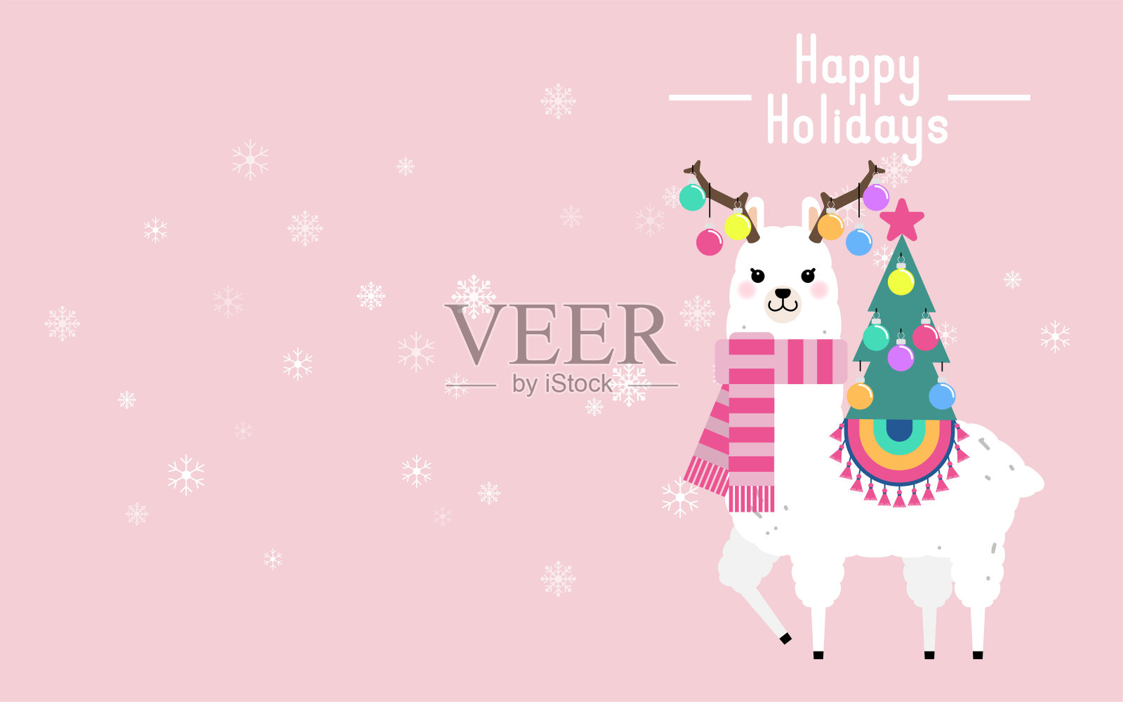 以圣诞节为主题的可爱美洲驼和羊驼插画图片素材