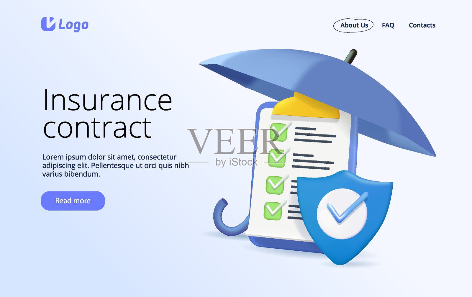 3D渲染插图保险代理网站横幅或登陆页。保护财产和生命不受损害的理念。插画图片素材