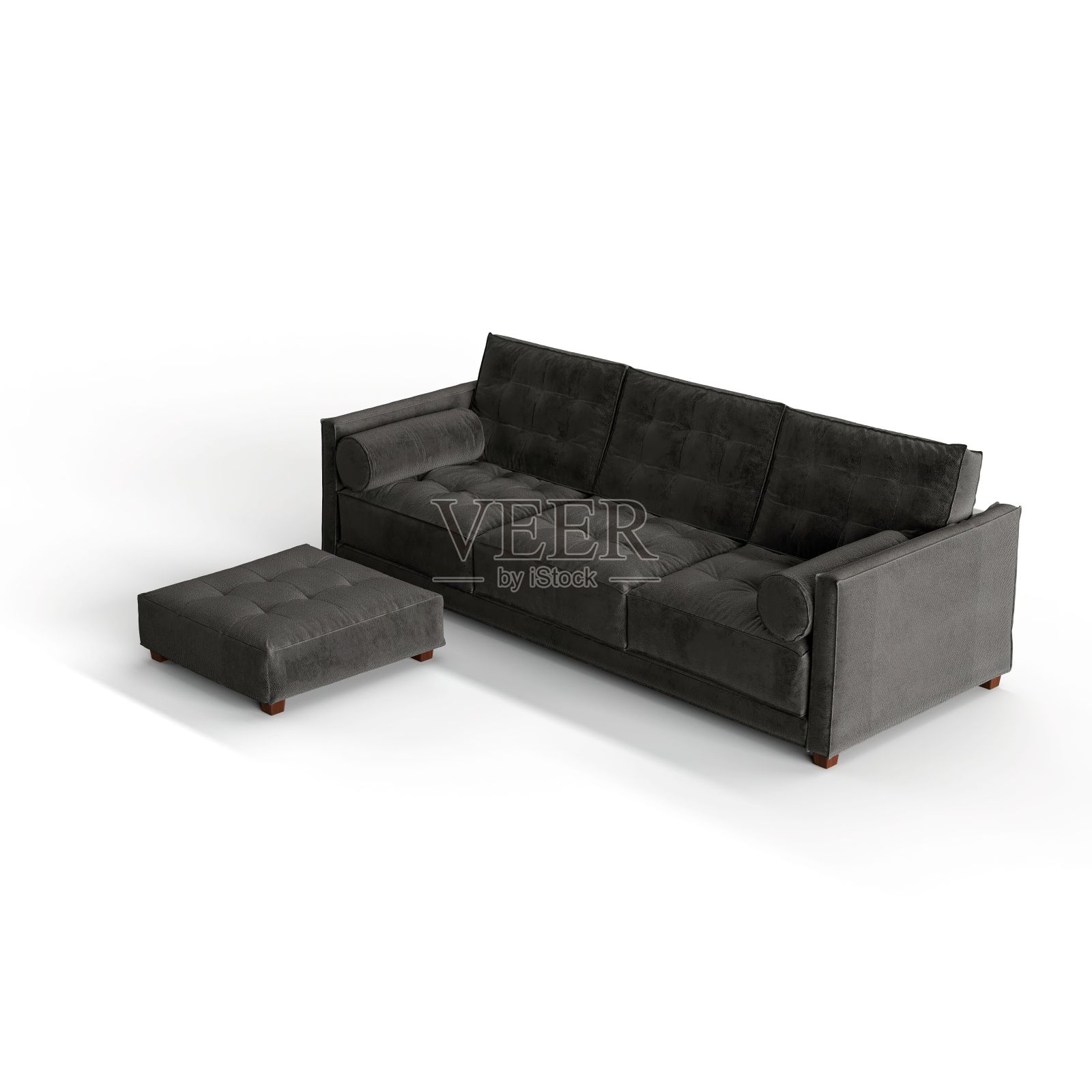 一个孤立在白色背景上的黑色软沙发的3d插图照片摄影图片