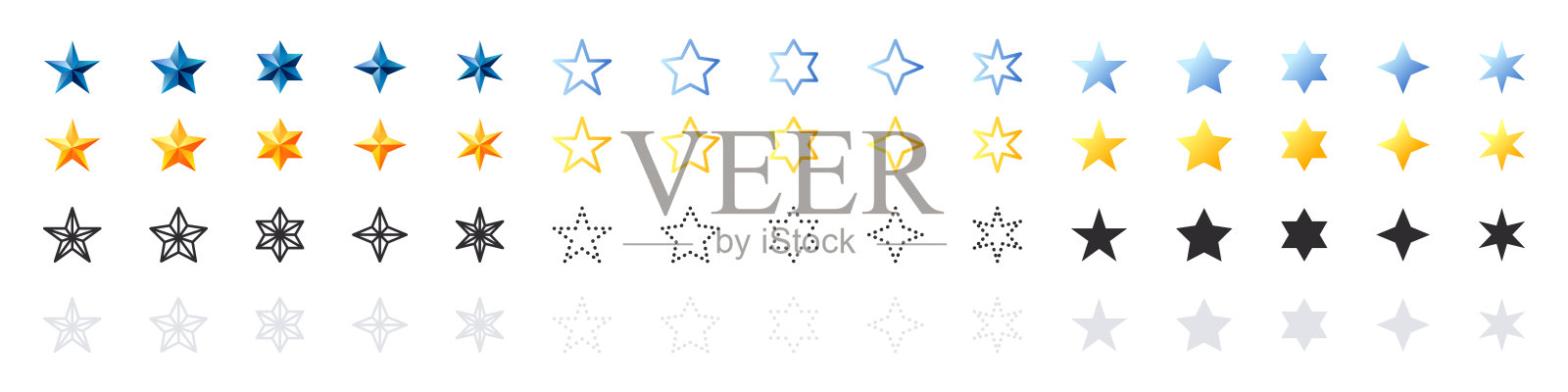 星星图标设置。五颜六色的星星图标。星级图标。矢量图图标素材