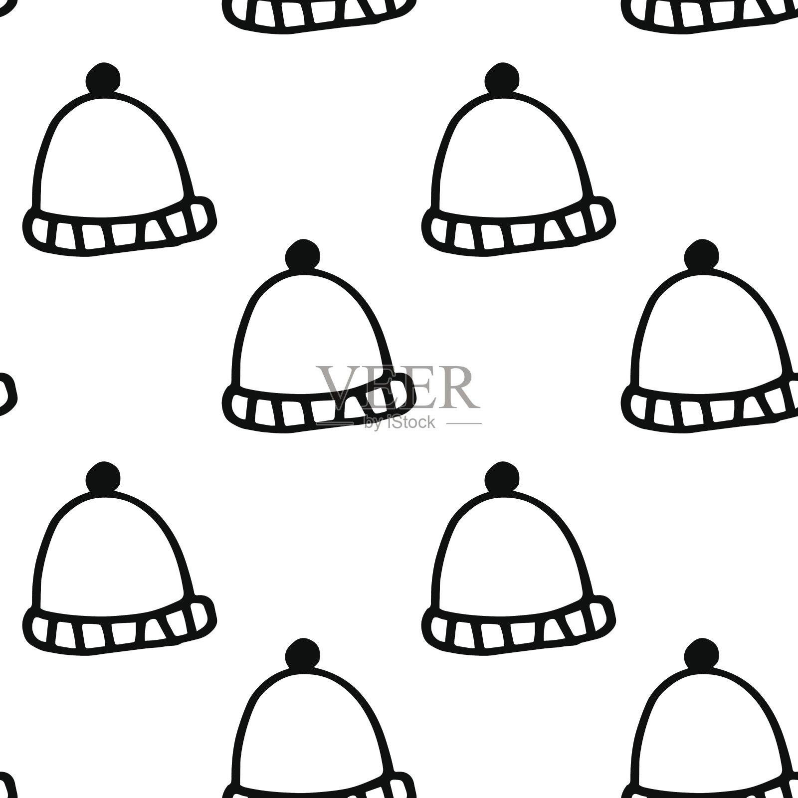 无缝矢量图案搞笑帽子白色涂鸦插画图片素材