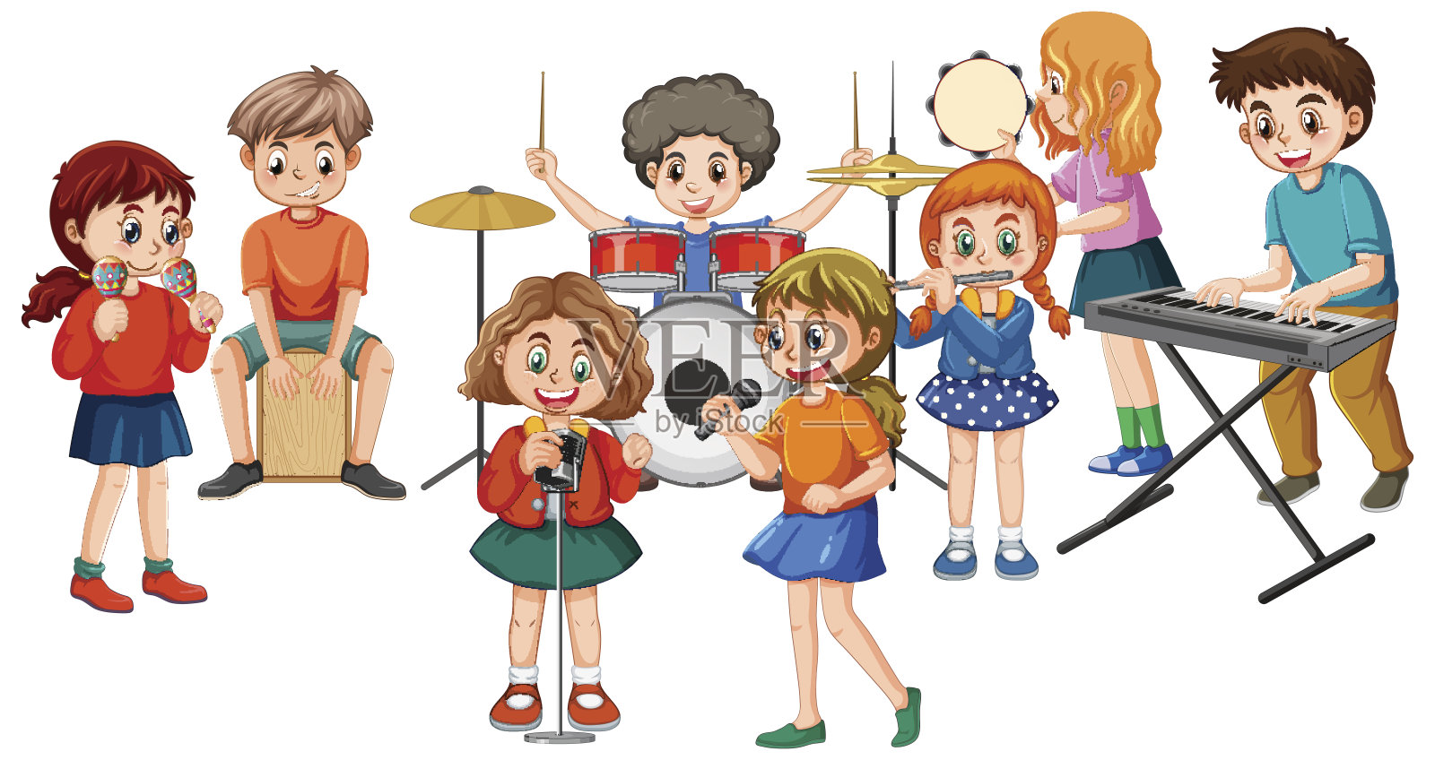 儿童演奏乐器插画图片素材