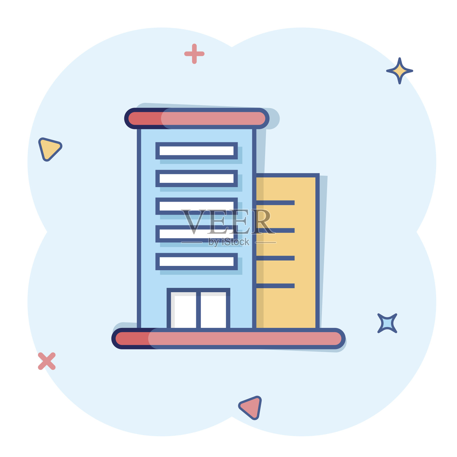 漫画风格建筑图标：城市摩天大楼公寓卡通矢量插图插画图片素材