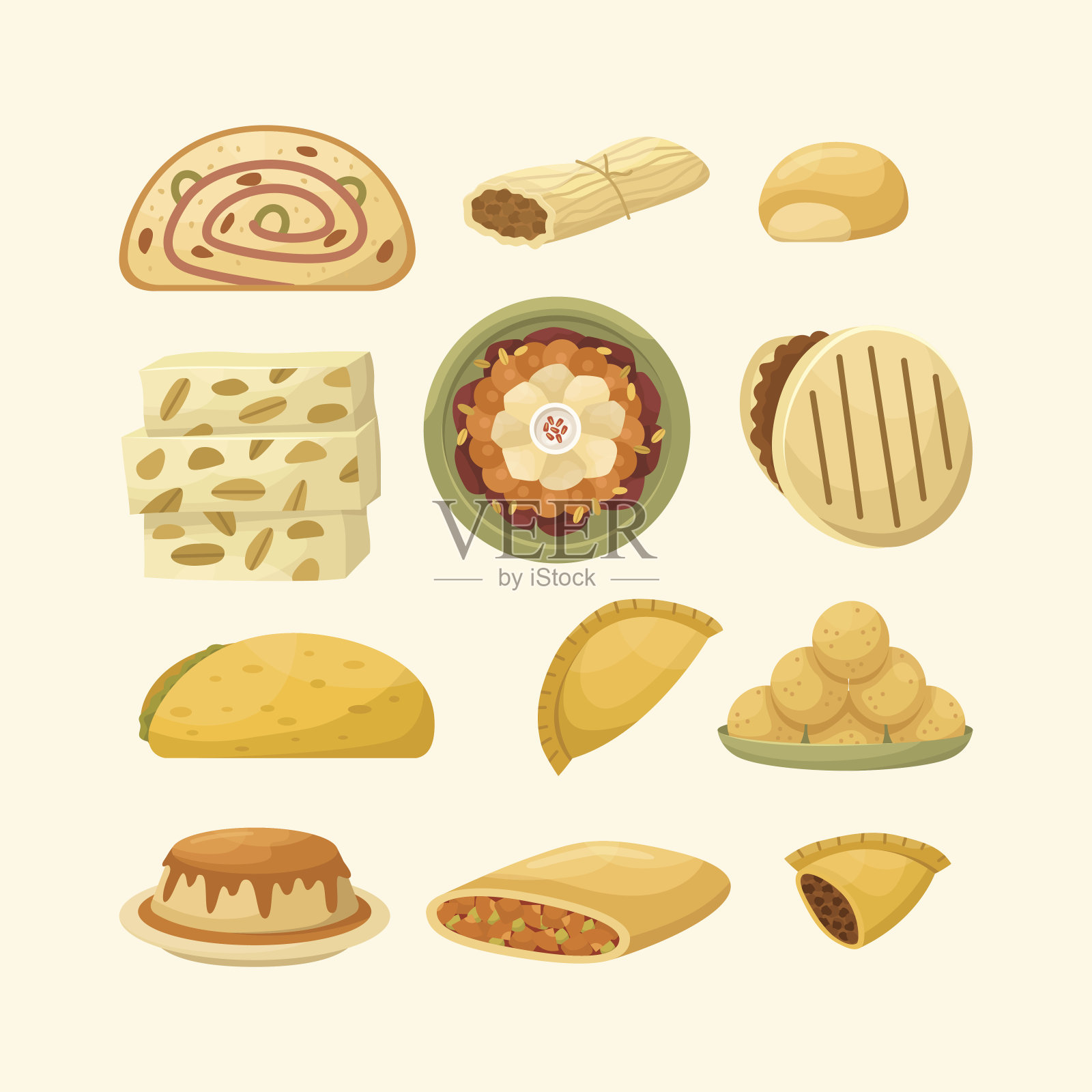 矢量组插图的南美菜。新年和圣诞节的厨房。平的风格。插画图片素材