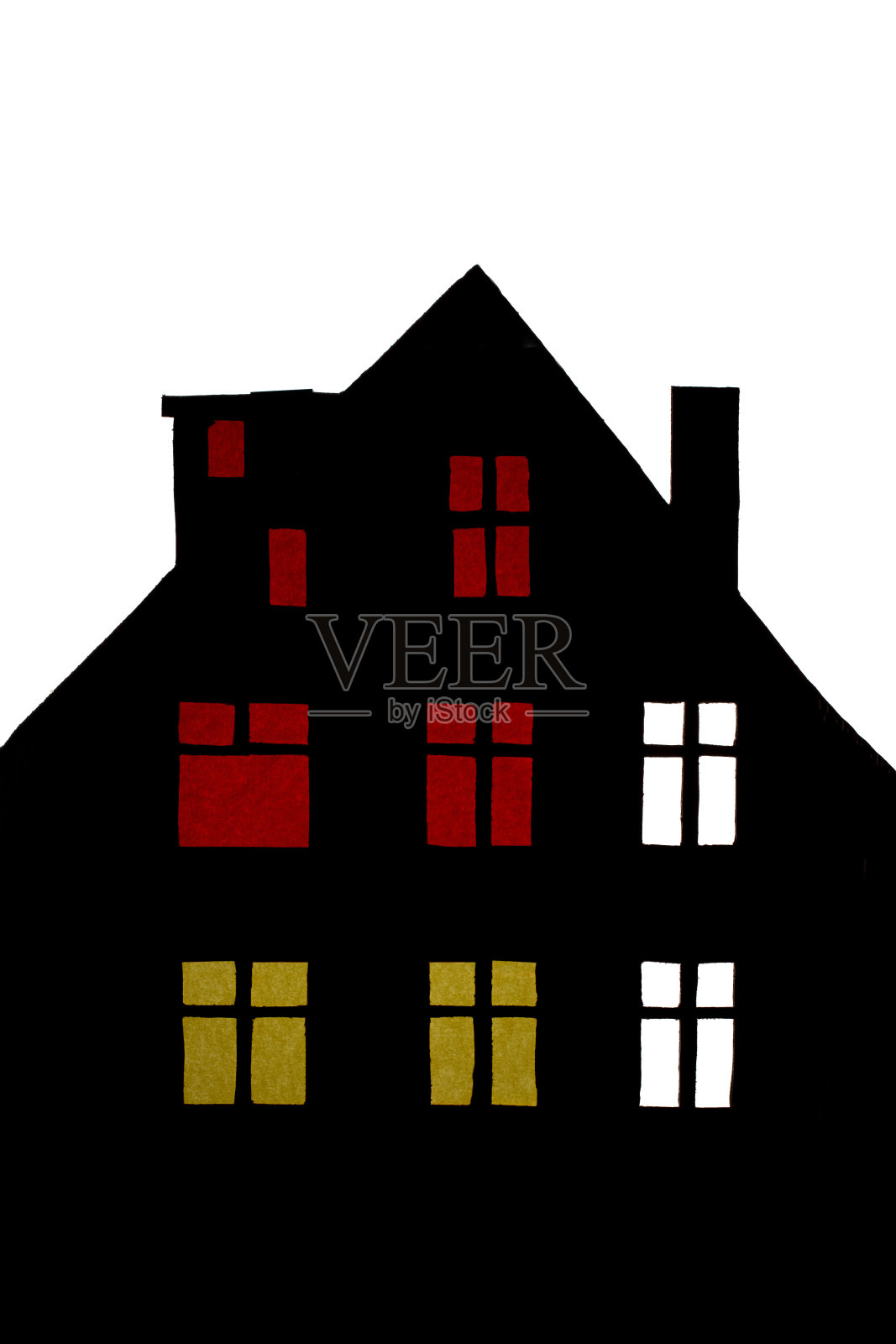 有窗户的低矮住宅建筑的剪影照片摄影图片