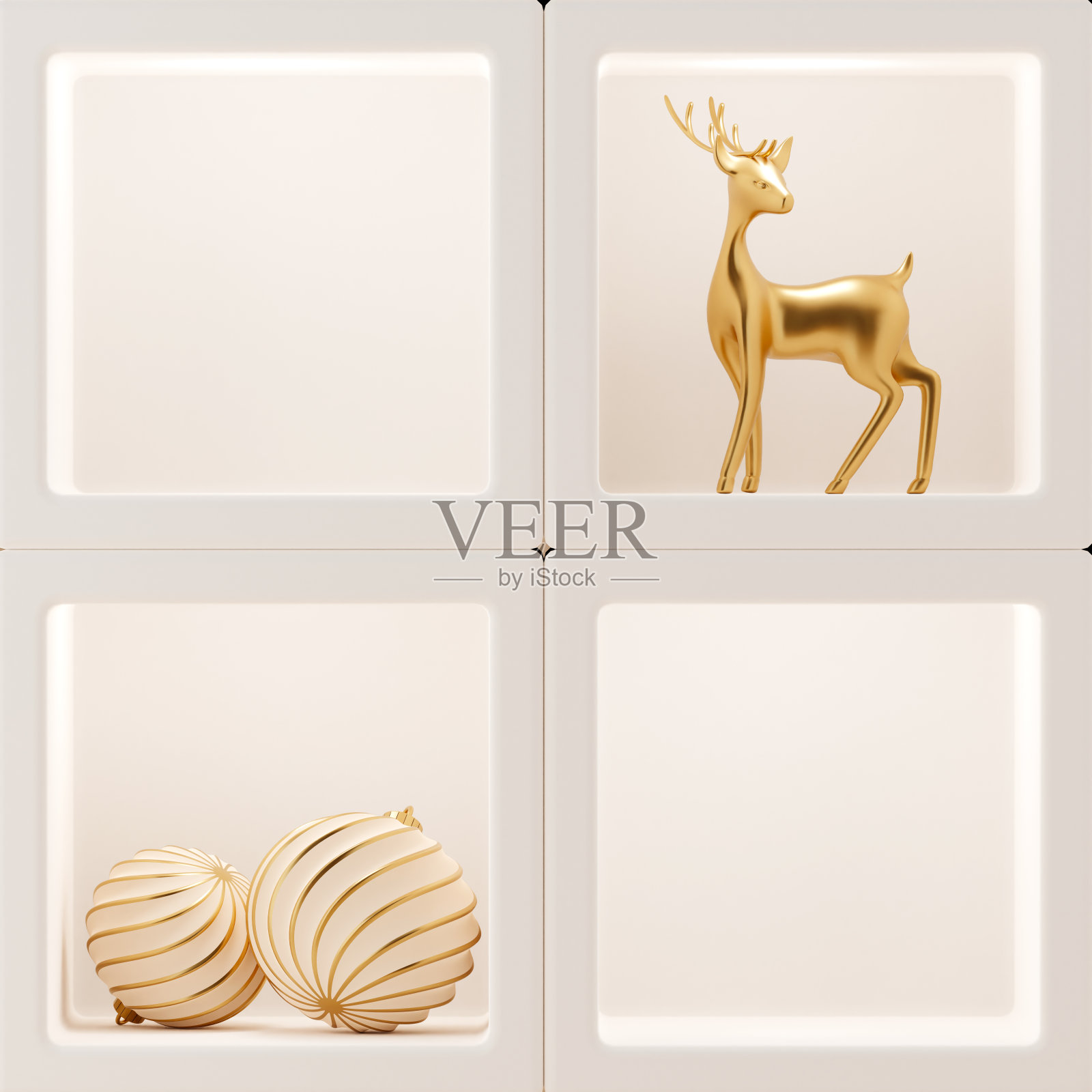 3D抽象圣诞灯背景与米色圣诞装饰照片摄影图片