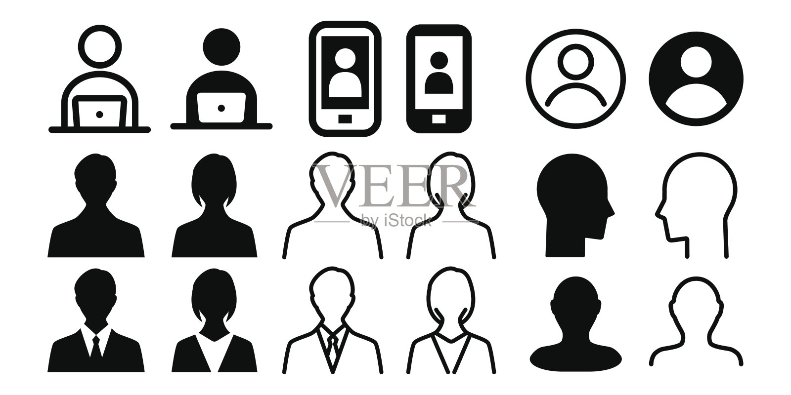 男性，女性用户图标设置，头像轮廓插画，矢量材料图标素材