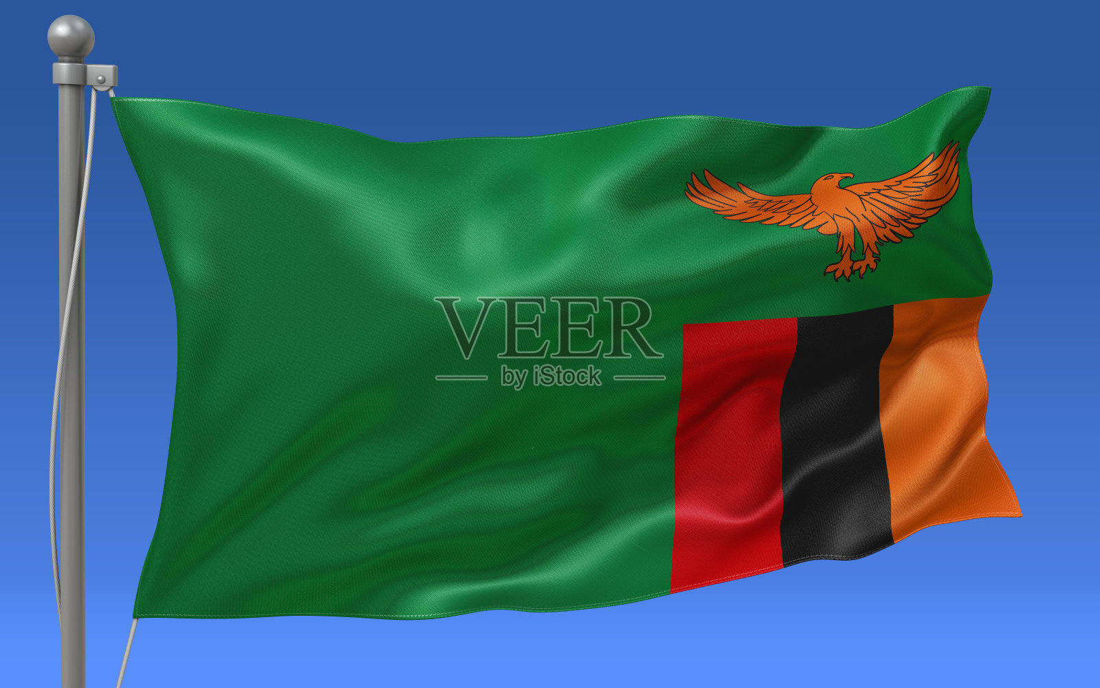 旗杆上挂着赞比亚国旗照片摄影图片