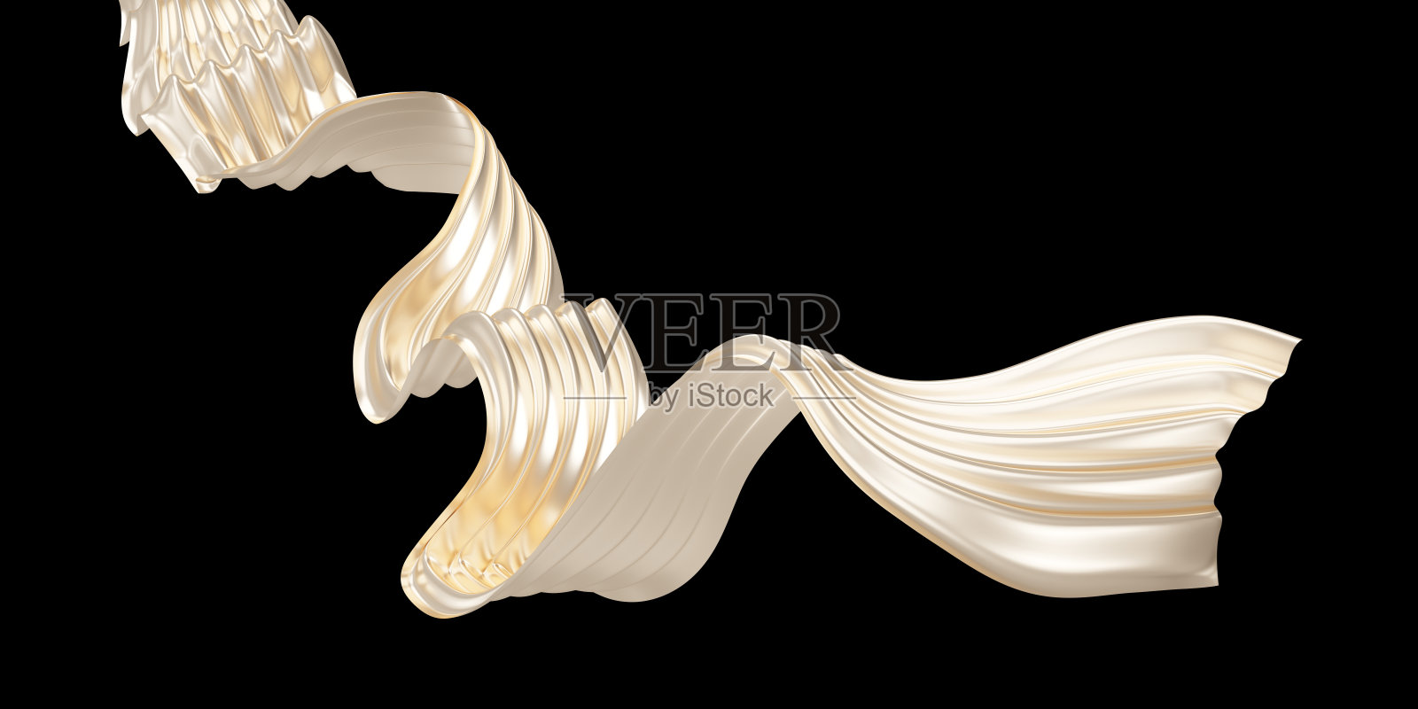 珍珠豪华布丝带波在黑色背景与复制空间3D渲染照片摄影图片