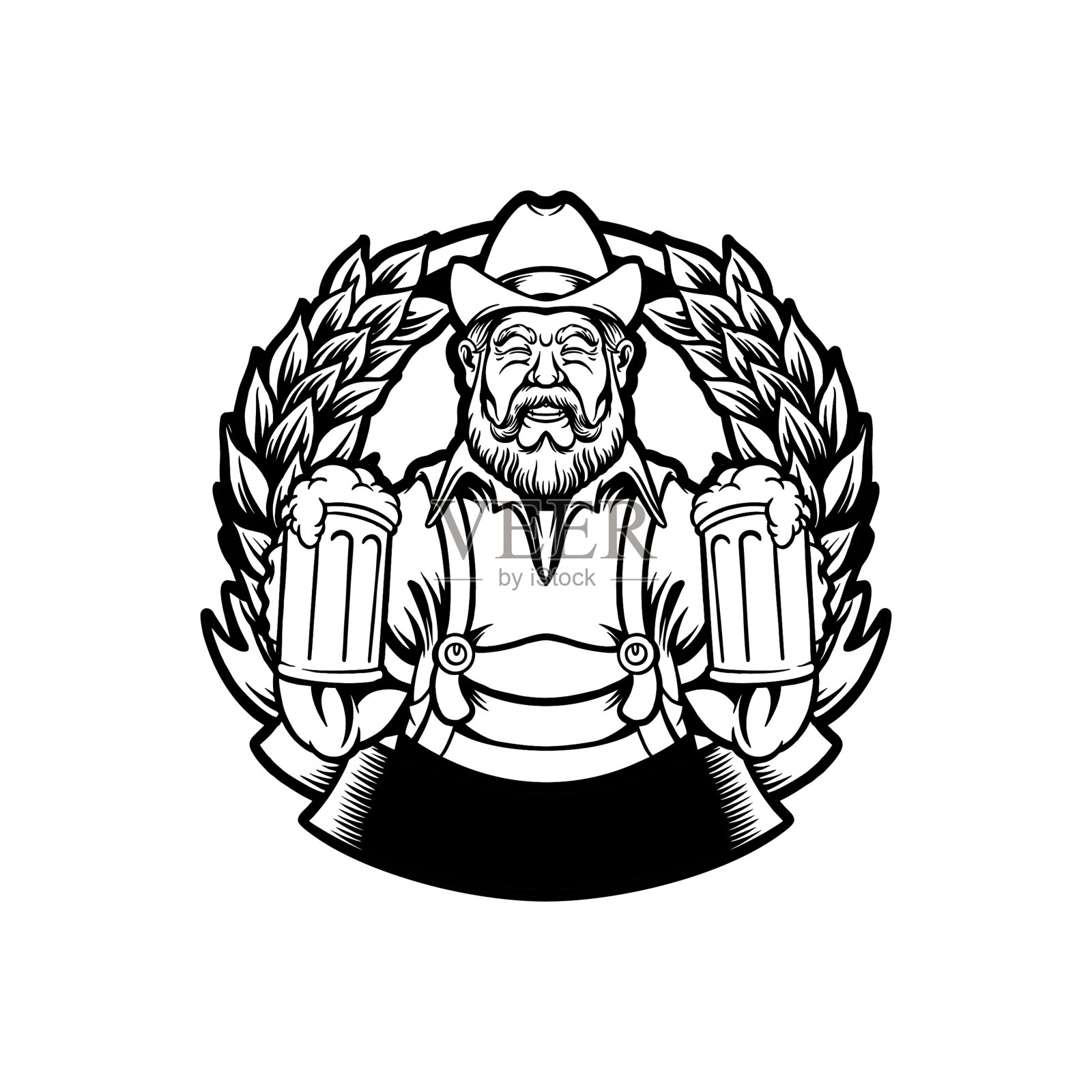 老胡子啤酒人的轮廓插画图片素材