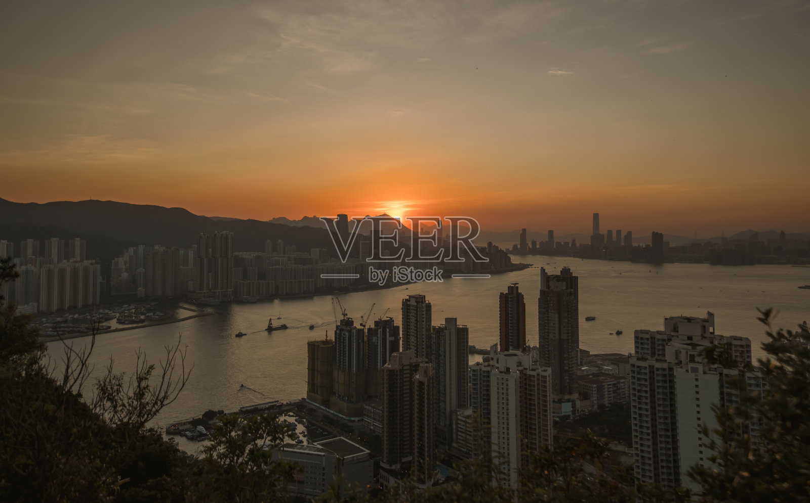 维多利亚港的日落照片摄影图片