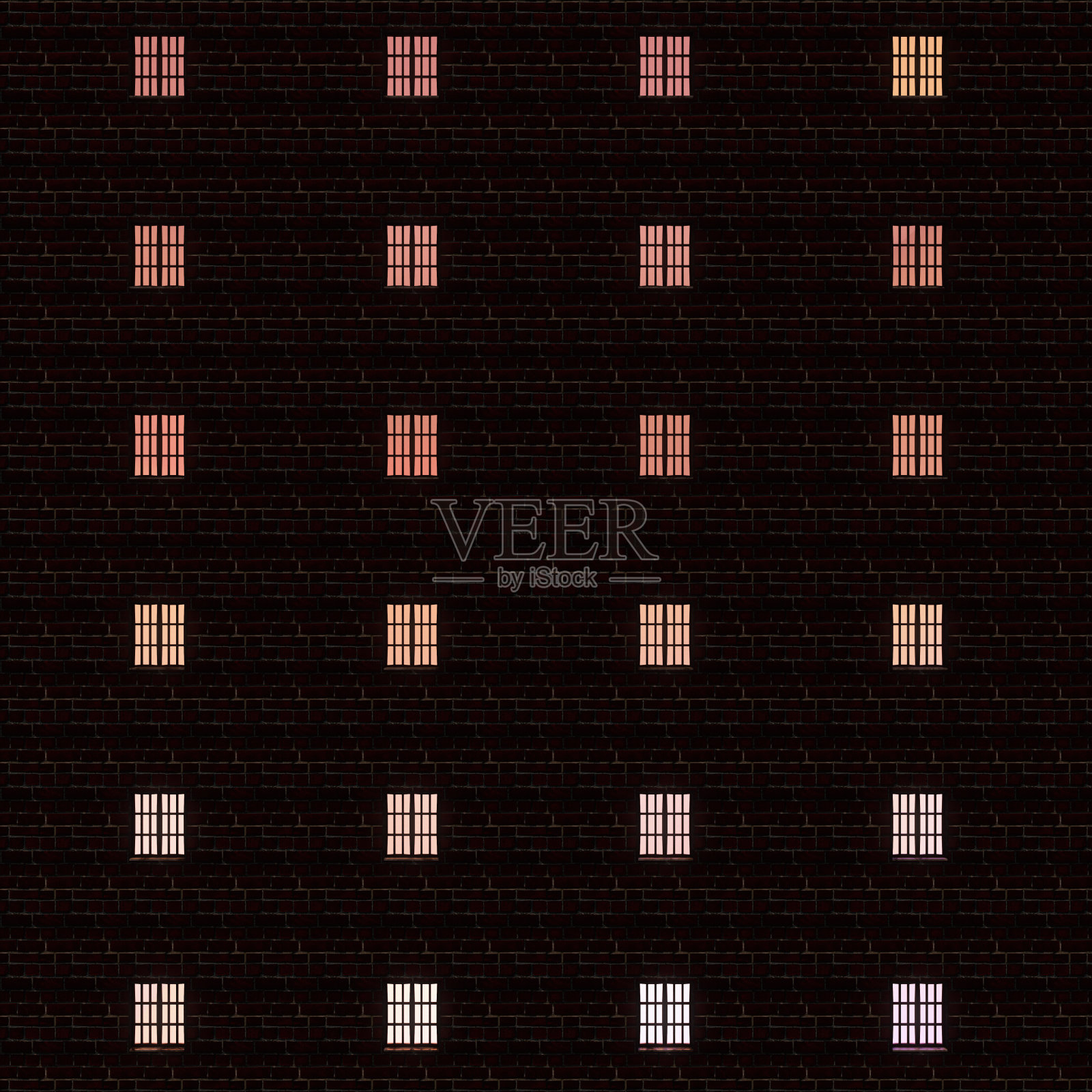 砖墙立面在晚上有许多窗户照片摄影图片