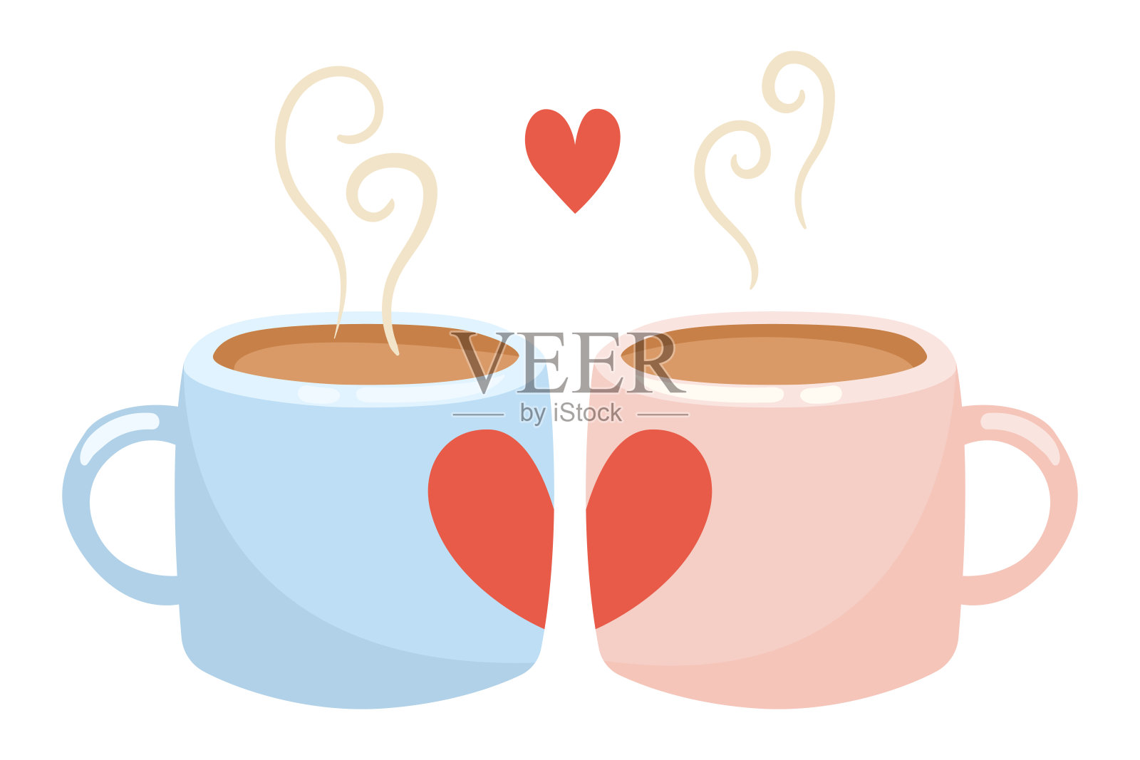 蓝色和粉红色的咖啡杯与蒸汽矢量插图插画图片素材
