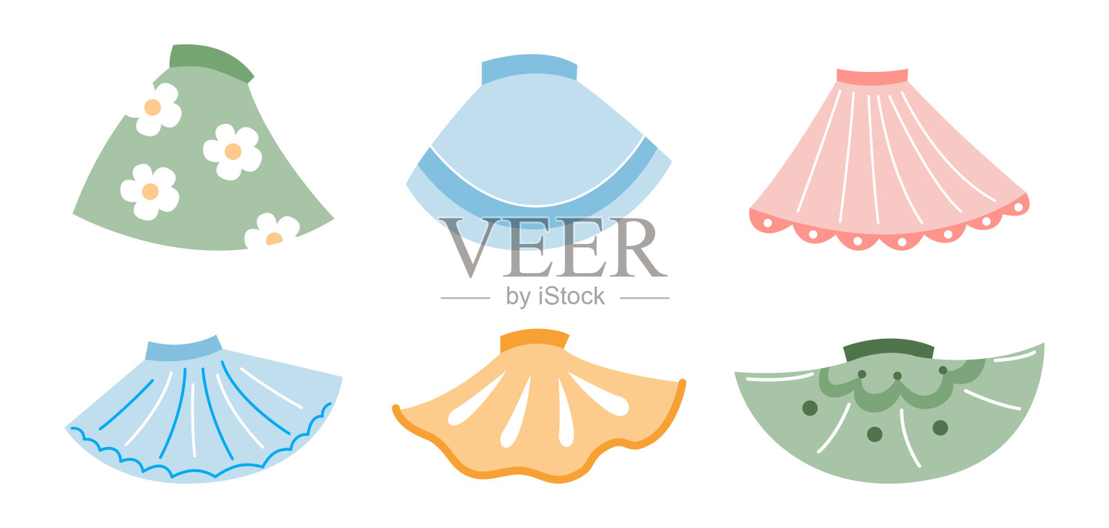 不同的彩色裙子为女性矢量插图集插画图片素材