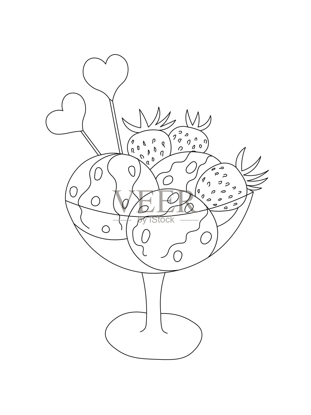 冰淇淋着色页，白色背景上孤立的元素。插画图片素材