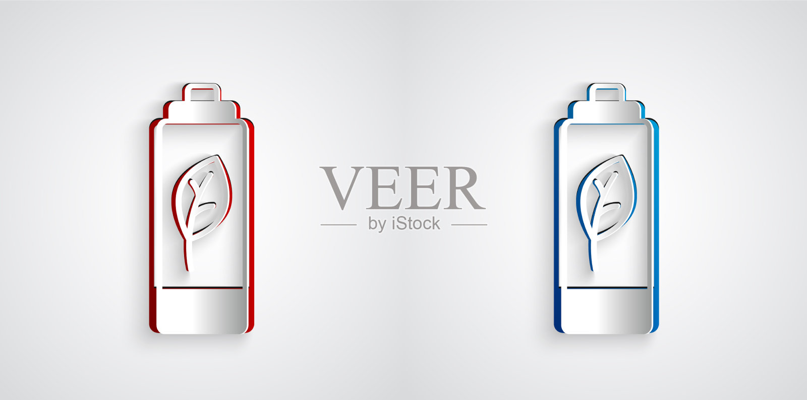 剪纸生态自然树叶和电池图标插画图片素材