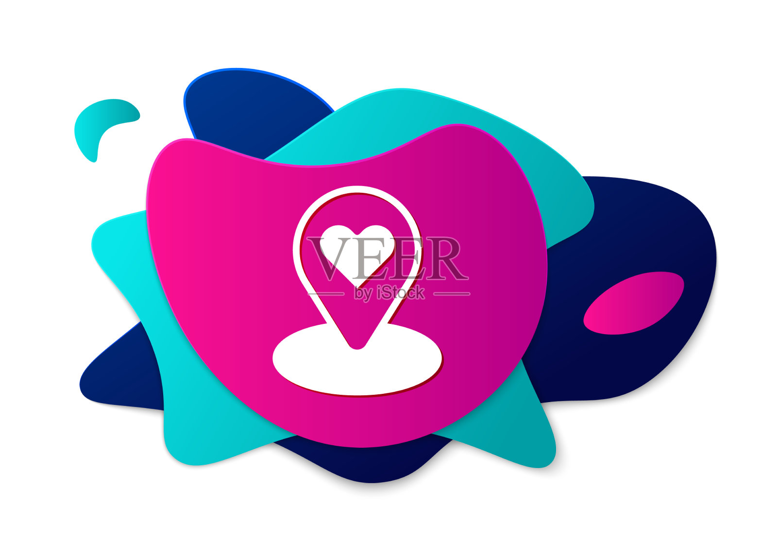 彩色地图指针与心形图标隔离插画图片素材