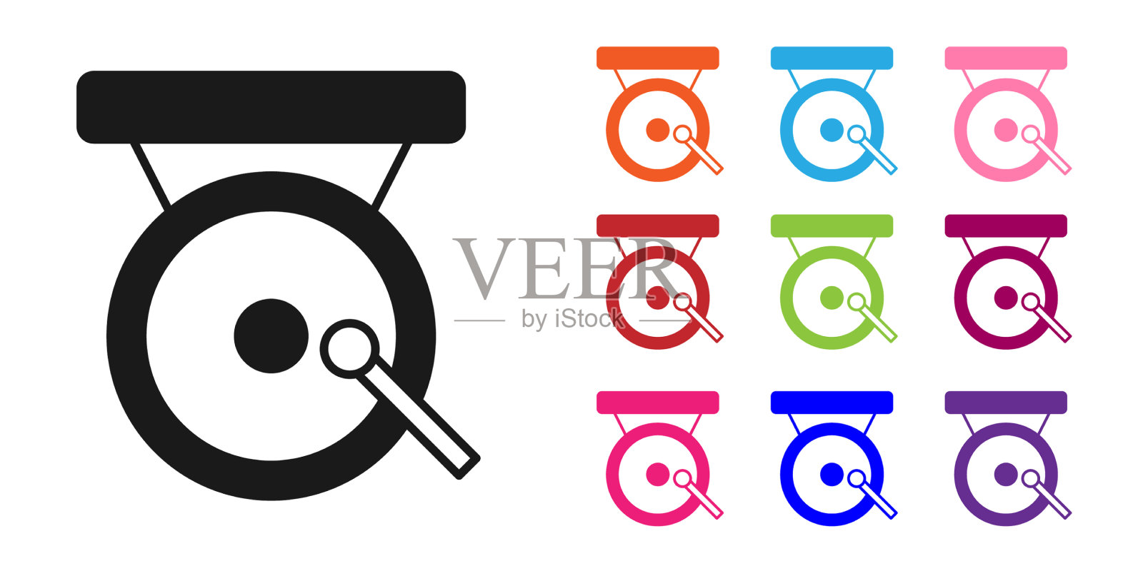 黑色的拳锣图标孤立在白色上图标素材