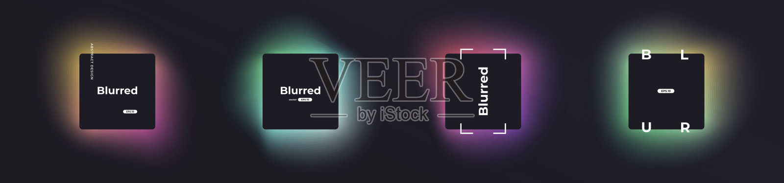 方形横幅与梯度隔离在黑色背景。向量集。用于横幅、宣传册、封面的流畅生动的渐变。抽象的液体形状。霓虹模板色彩鲜艳。动态柔和的色彩。插画图片素材