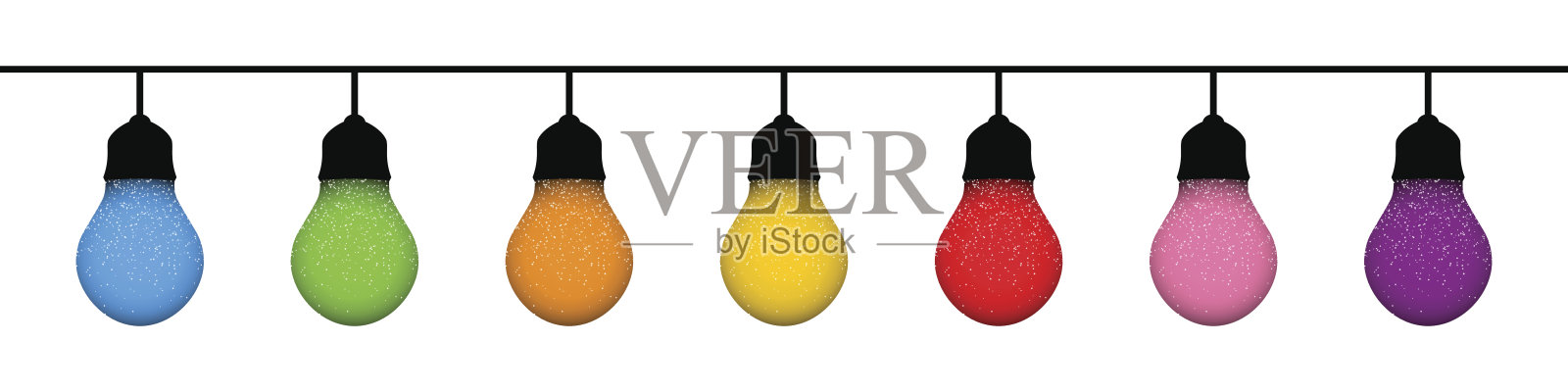 圣诞灯泡。彩色圣诞灯泡，孤立在白色背景。彩色花环。现代设计的灯泡。圣诞插图设计元素图片