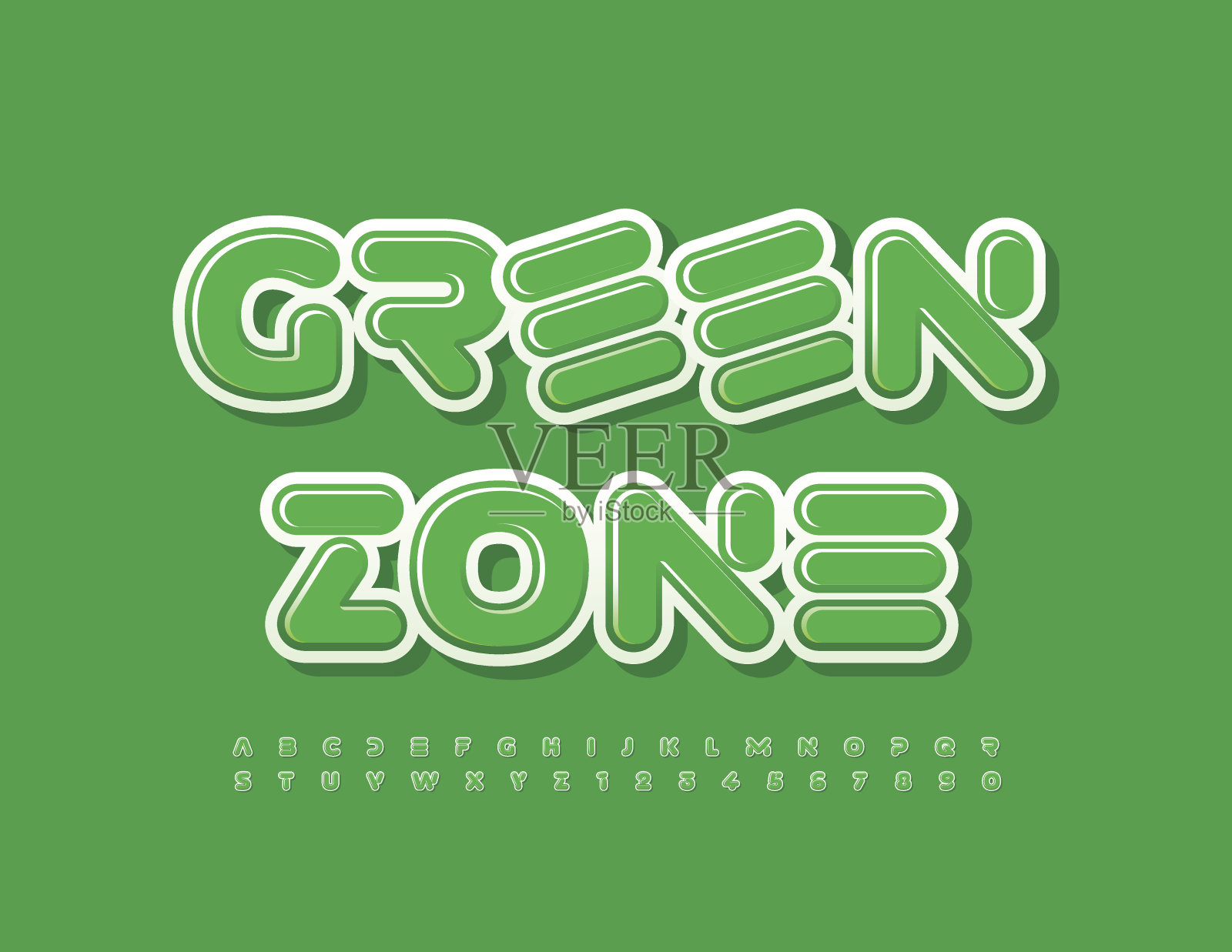 矢量俏皮的标志绿色地带。创意字母和数字集插画图片素材