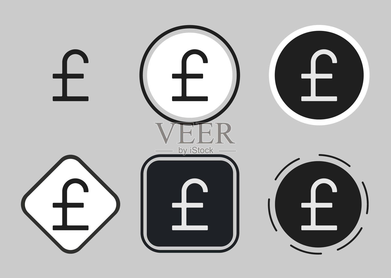 英镑图标集。为网站设计和移动暗模式应用程序收集高质量的黑色轮廓标志。白色背景上的矢量插图图标素材