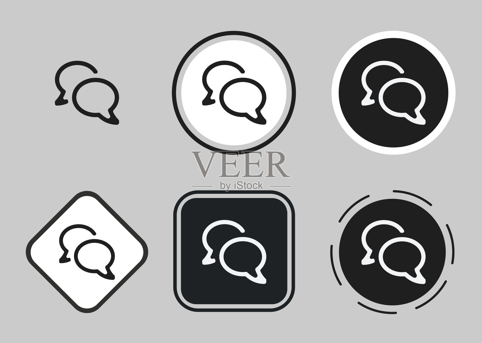 聊天泡泡图标设置。为网站设计和移动暗模式应用程序收集高质量的黑色轮廓标志。白色背景上的矢量插图图标素材