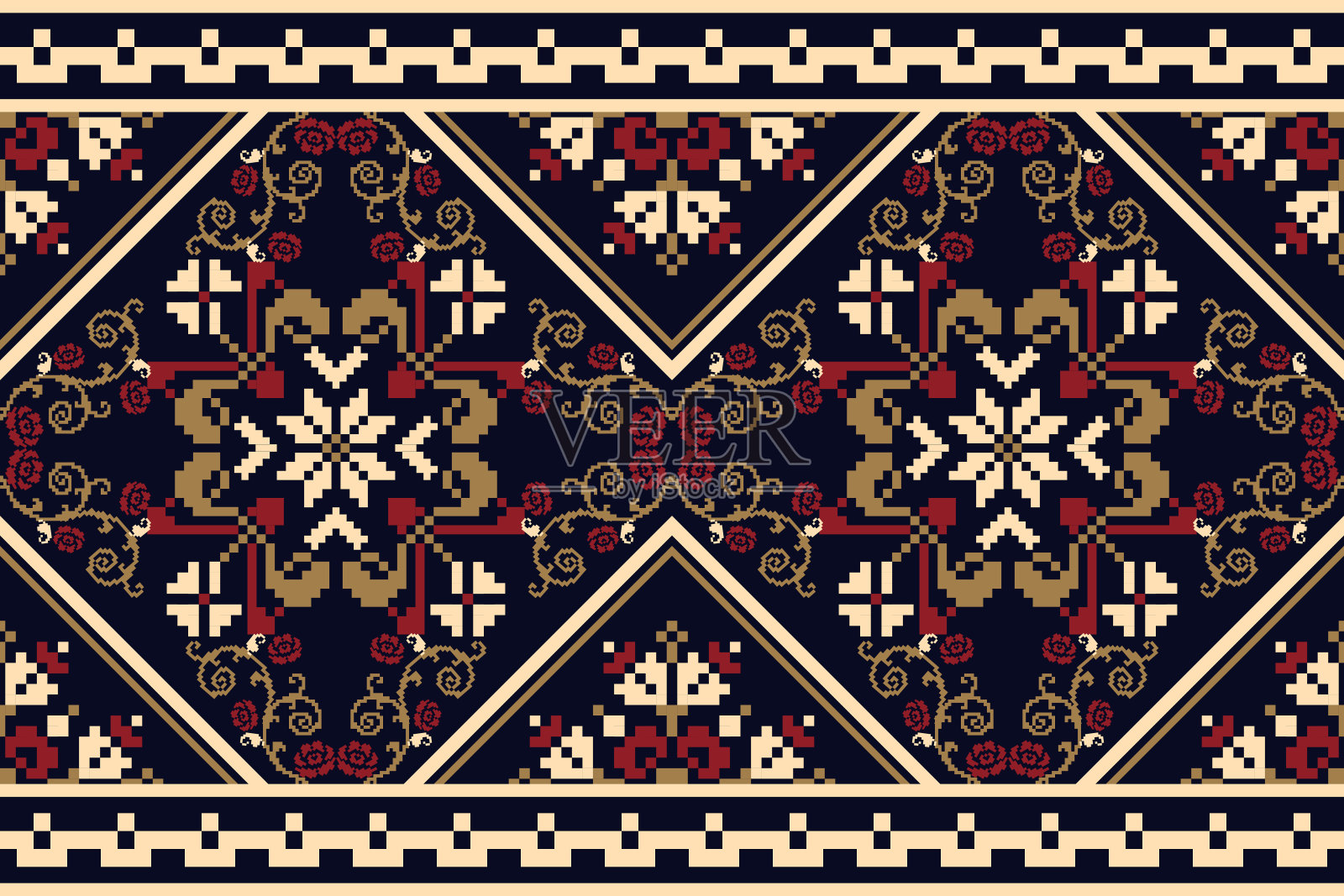 美丽的花十字绣图案插画图片素材