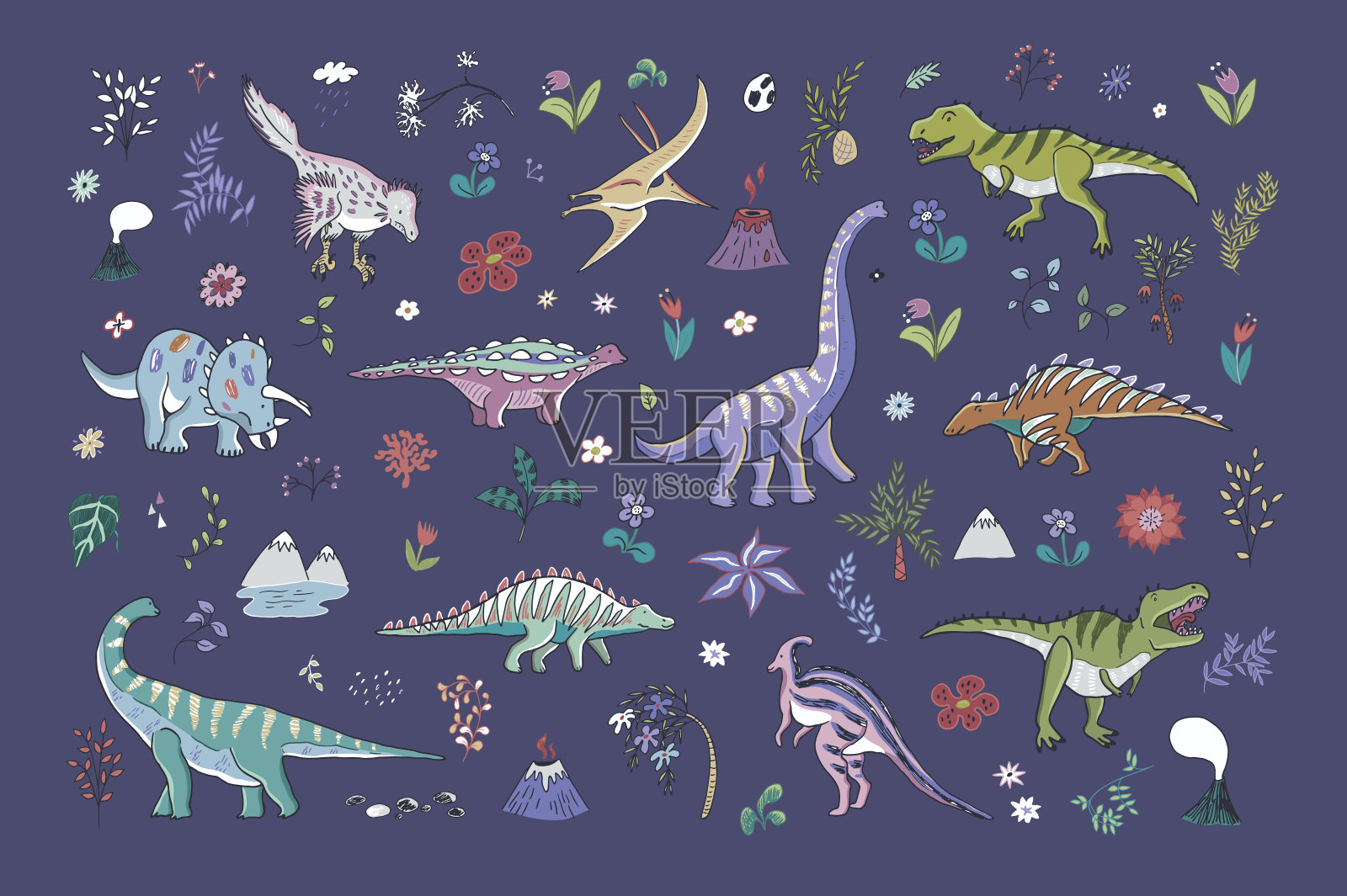 恐龙集合矢量插图集。插画图片素材