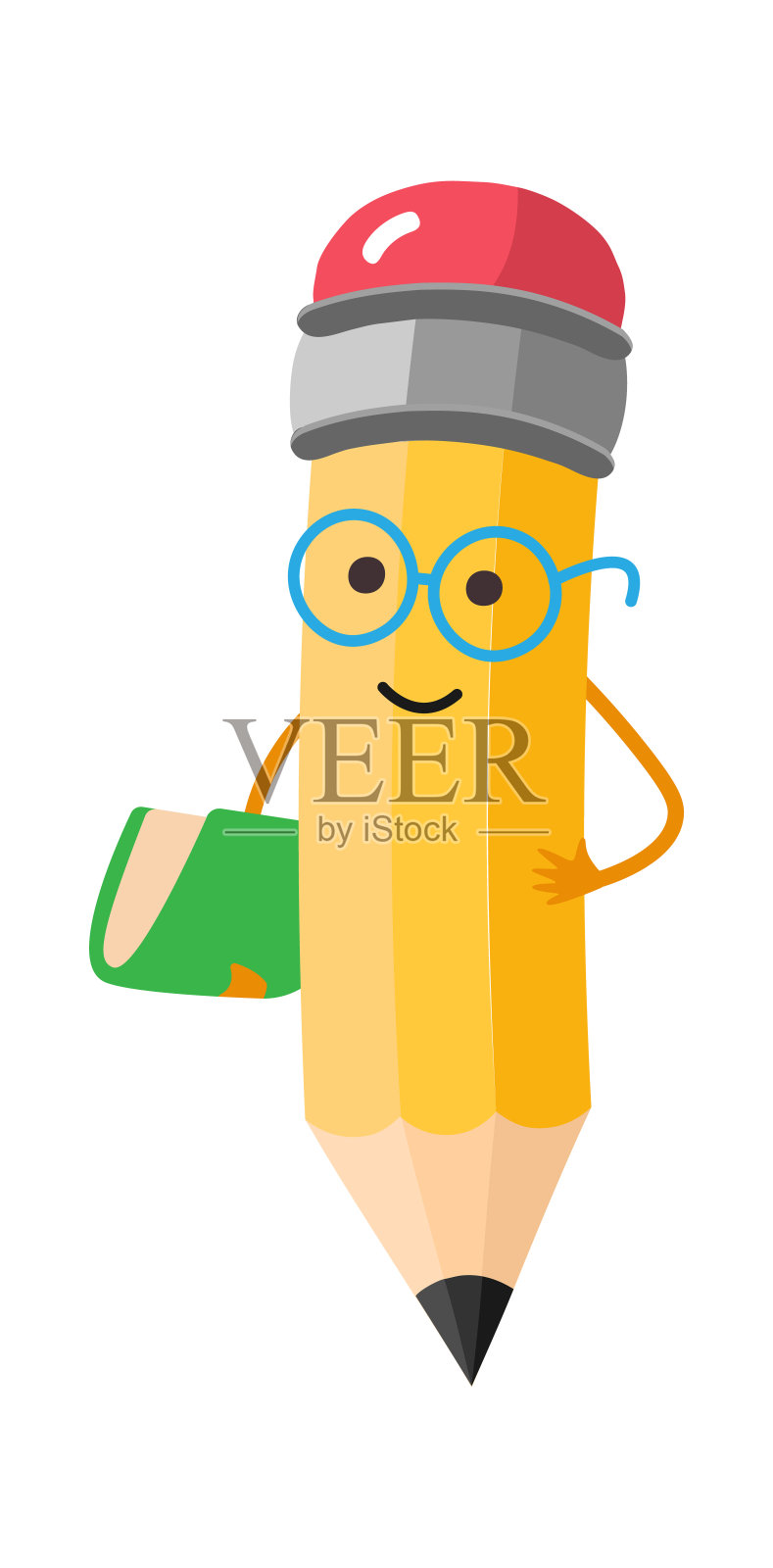 卡通铅笔和书。教育图标。矢量图插画图片素材