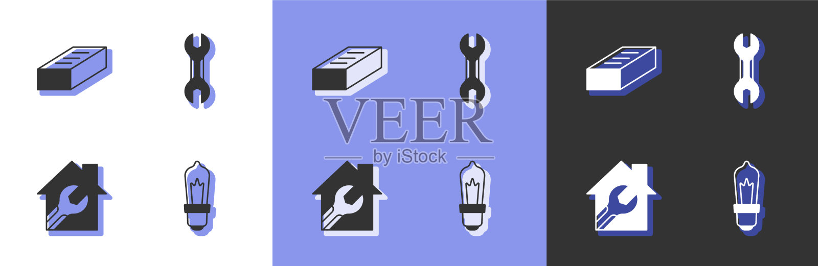 用扳手将灯泡砖房固定好图标素材