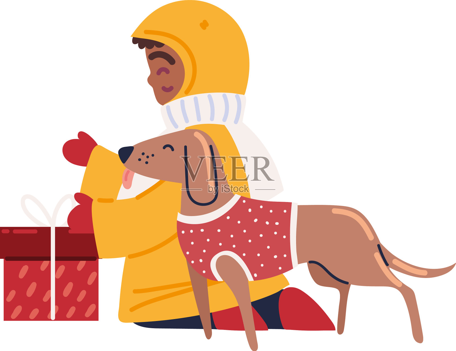 男孩和狗有圣诞礼物设计元素图片